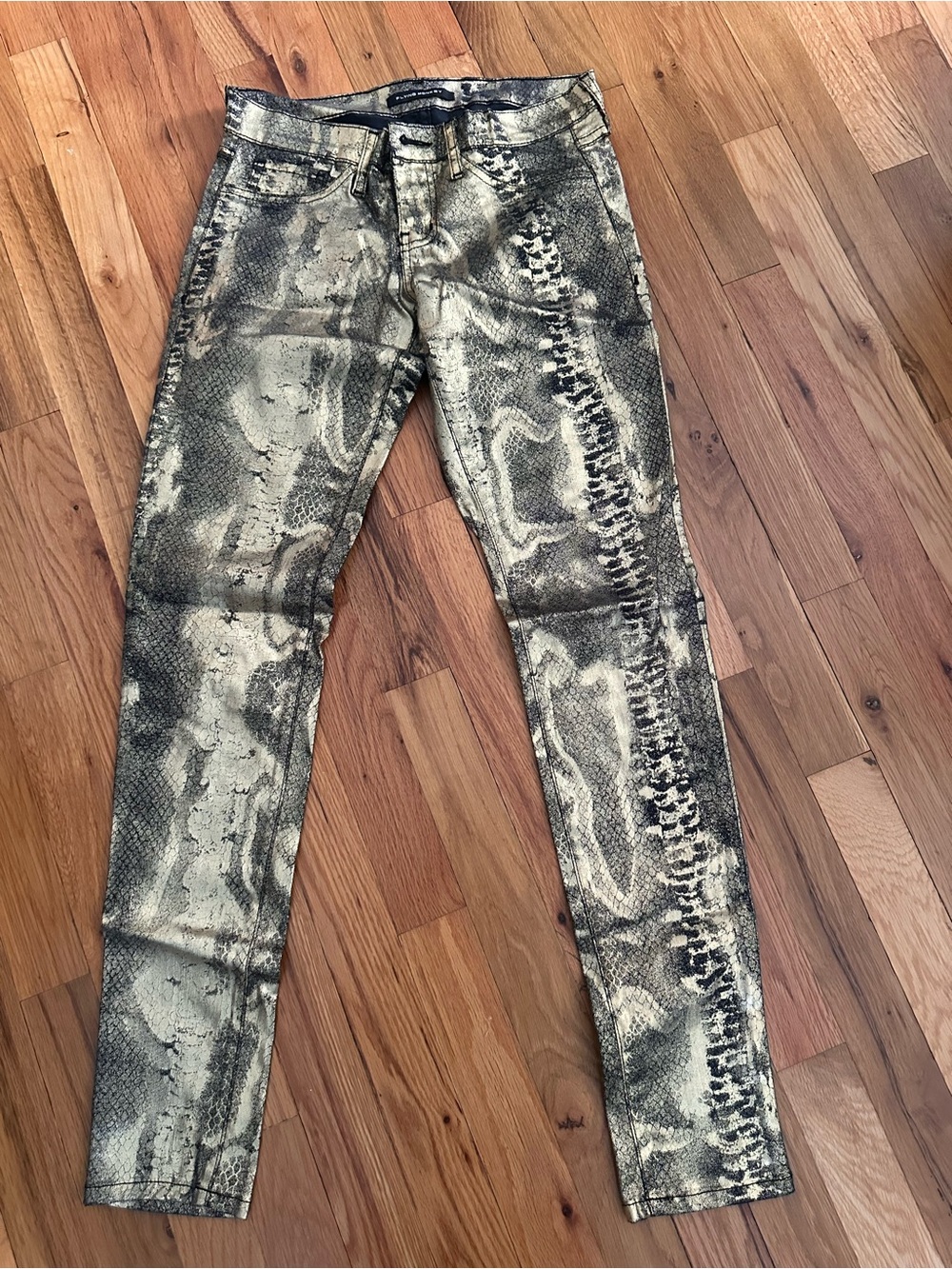 Flying Monkey Black and Gold Metallic Snake-Print Jeans
